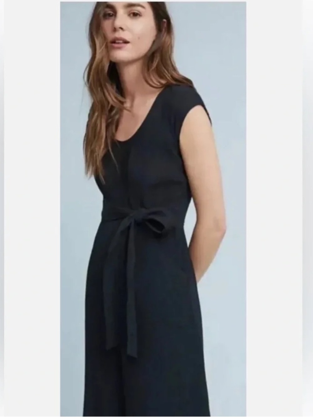 Anthropologie Black Sleeveless Wide-Leg Jumpsuit with Waist Tie